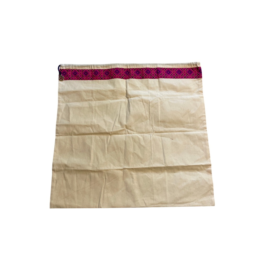 Tory Burch Cotton Dust Bag Large Drawstring Pouch Cream Purple Pink‎ Logo 22x21